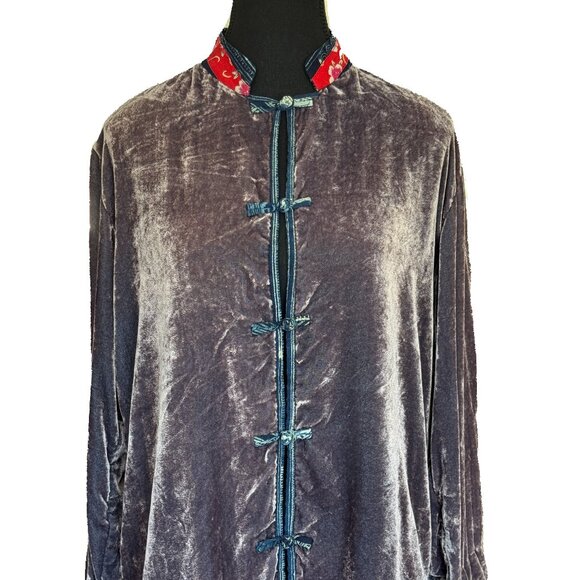 Vintage 90s Velour Mandarin Collar Jacket Slip Knot Buttons Size Medium Lavender - Picture 3 of 8
